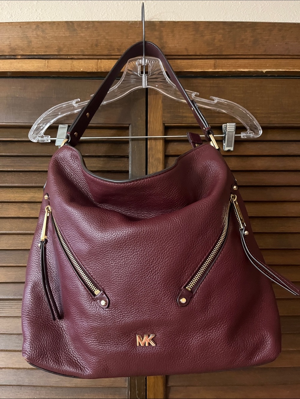 Michael Kors Wine Pebbled Leather Hobo Bag